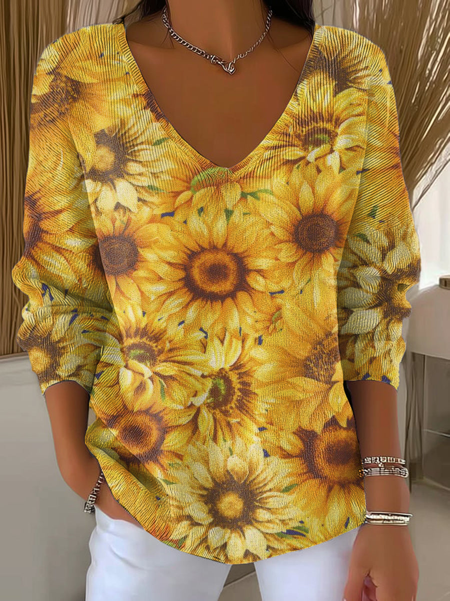 womens-vintage-sunflower-painting-art-print-casual-pullover-sweater