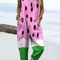 Women's Colorful Abstract Watermelon Seed Art Print Casual 100% Cotton Wide Leg Jumpsuit
