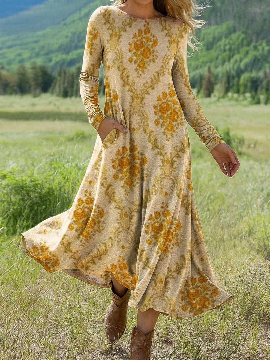 Women's Flowers Floral Art Print Long-sleeved Dress