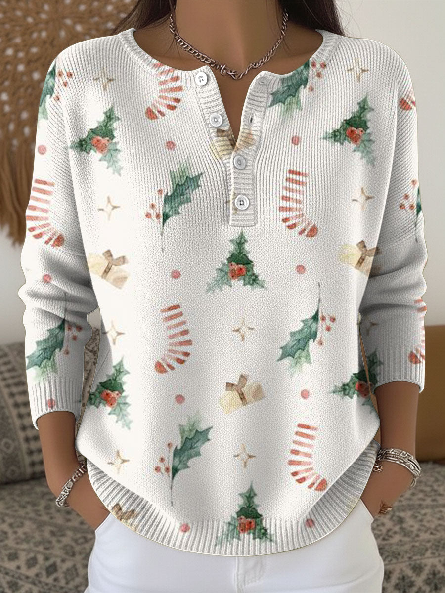 Women's Christmas Pattern Art Print Buttoned Cardigan Sweater