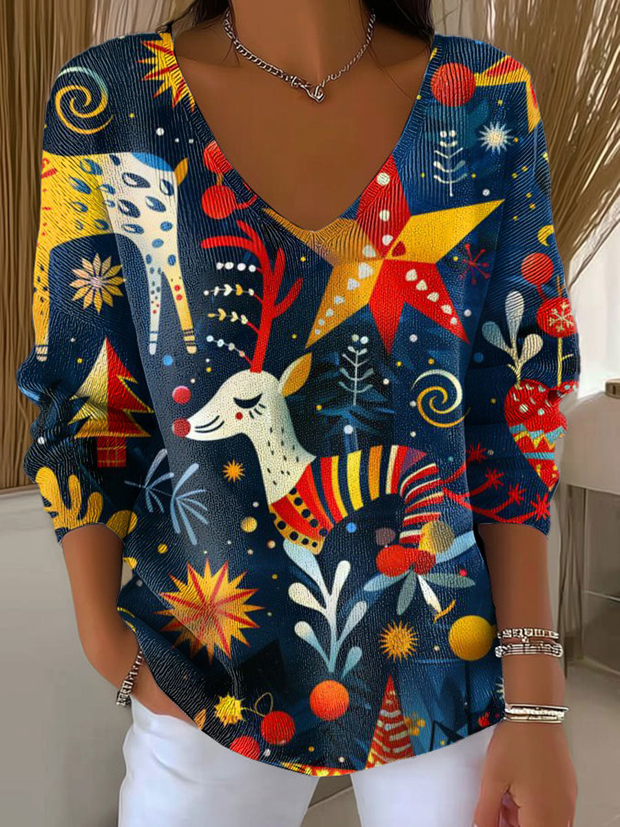 Women's Christmas Pattern Print Casual Pullover Sweater