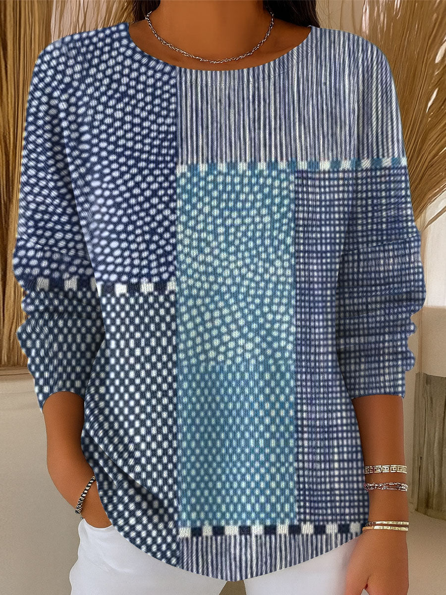 Women's  Vintage Abstract Geometry Art Print Casual Pullover Sweater