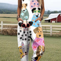 Women's Lovely Dogs Art Print Casual 100% Cotton Wide Leg Jumpsuit