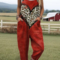 Women's Valentine's Day Love Art Print Casual 100% Cotton Wide Leg Jumpsuit