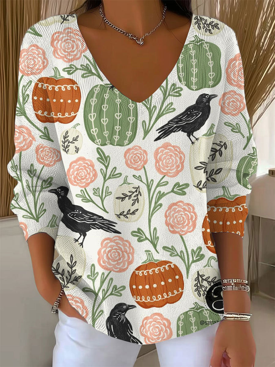 womens-vintage-halloween-crow-art-print-casual-pullover-sweater-8e5h