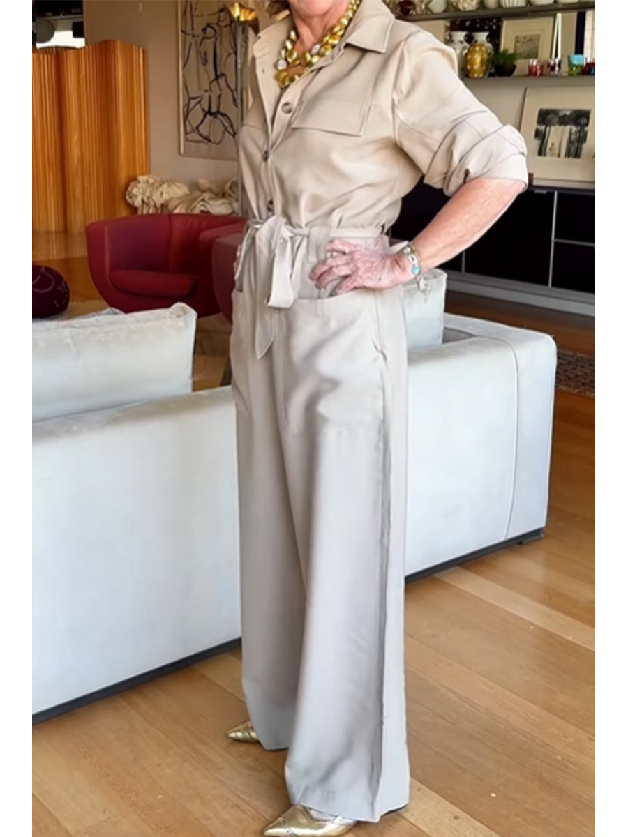 Women's Casual Cotton Long Sleeve Pocket Jumpsuit
