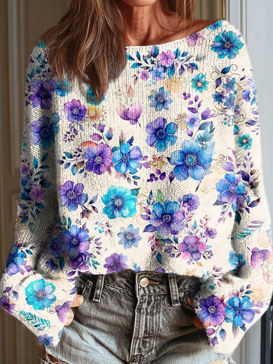 womens-vintage-floral-pattern-art-print-casual-pullover-sweater-evjm