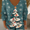 Women's Beautiful Winter Christmas Tree Painting Art Print Casual Pullover Sweater
