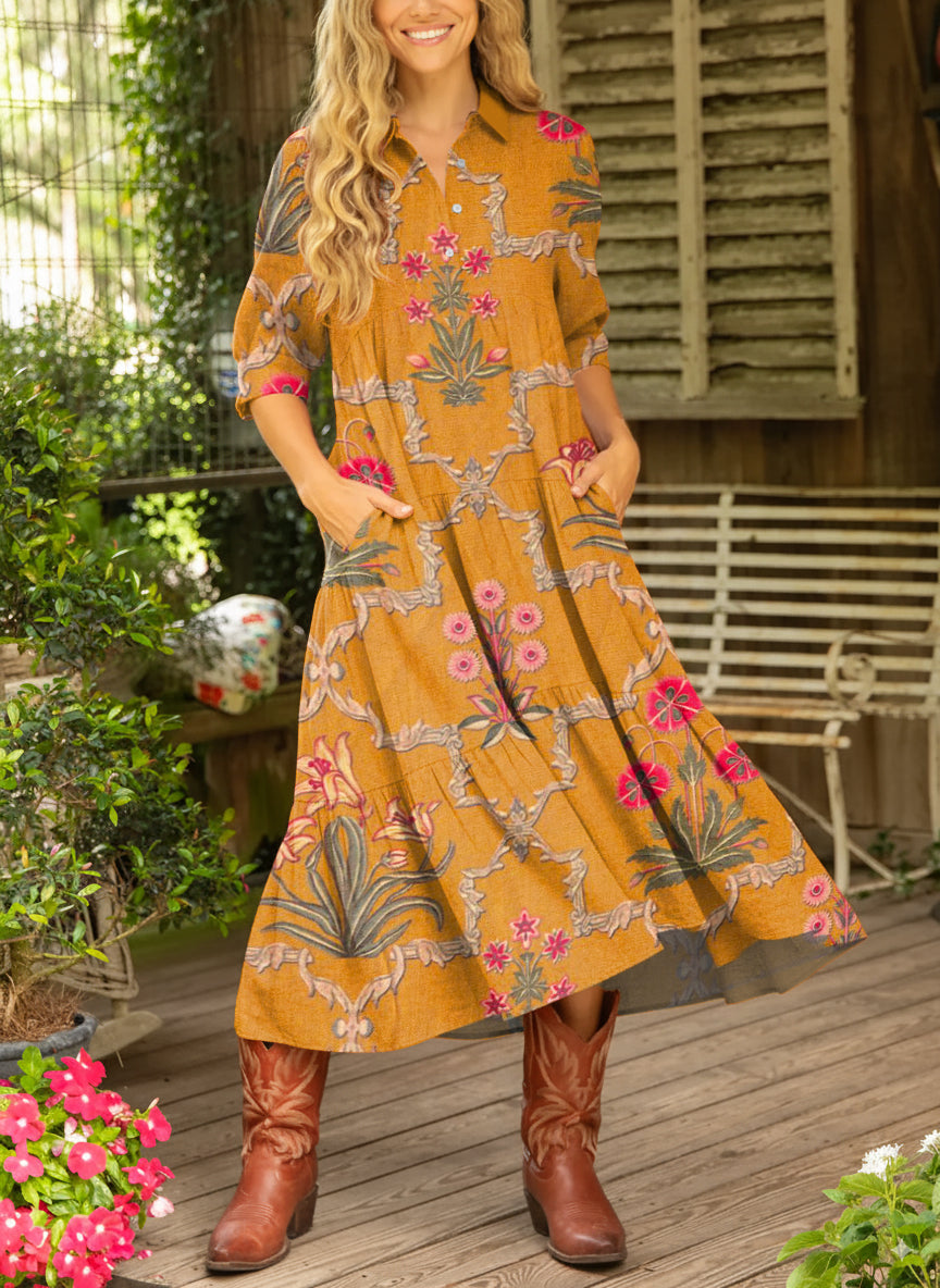 Women's Floral Pattern Art Print Cotton Dress
