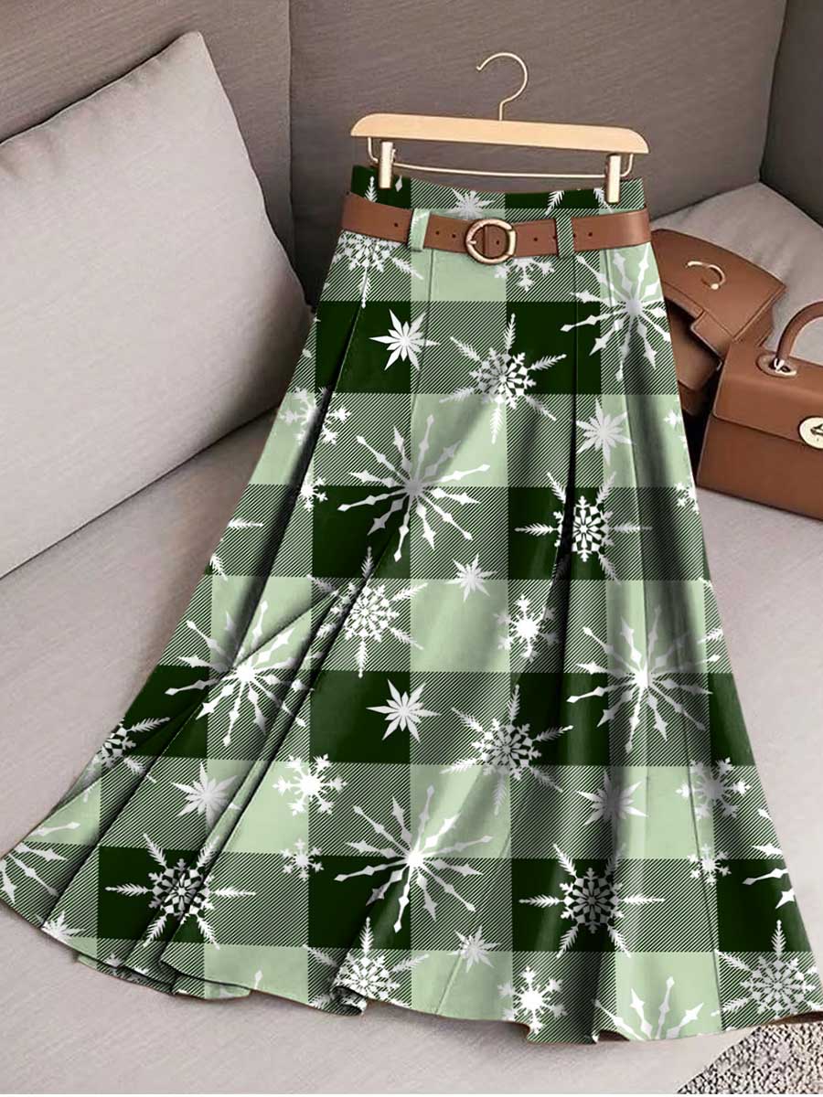 Women's Christmas Print High Waist Casual A-Line Skirt
