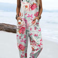 Women's  Vintage Flowers Art Print Casual 100% Cotton Wide Leg Jumpsuit