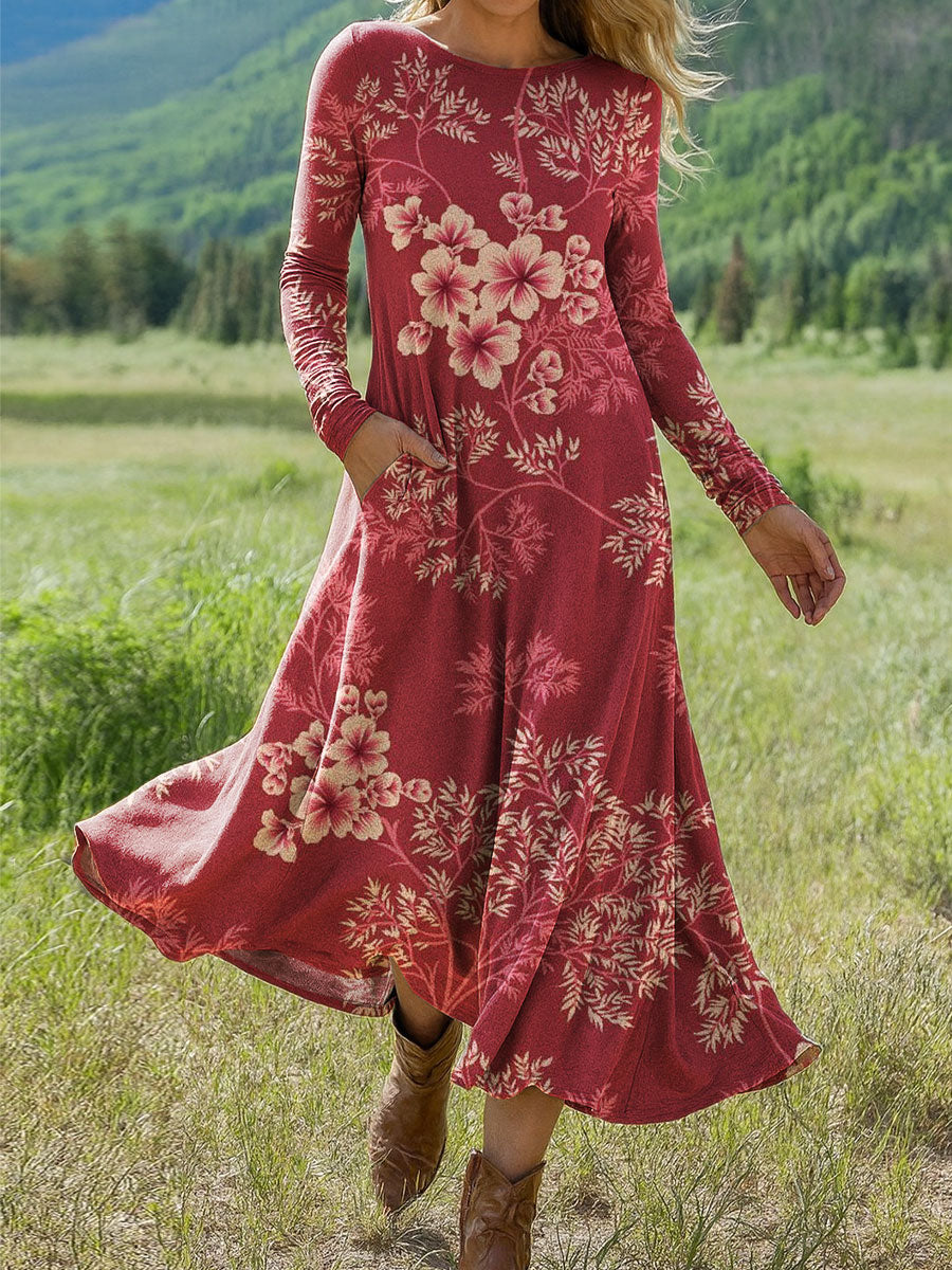 Women's Flowers Floral Art Print Long-sleeved Dress