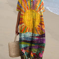 Women's Vintage Lovely Sun Floral Art Print Flowy Dress