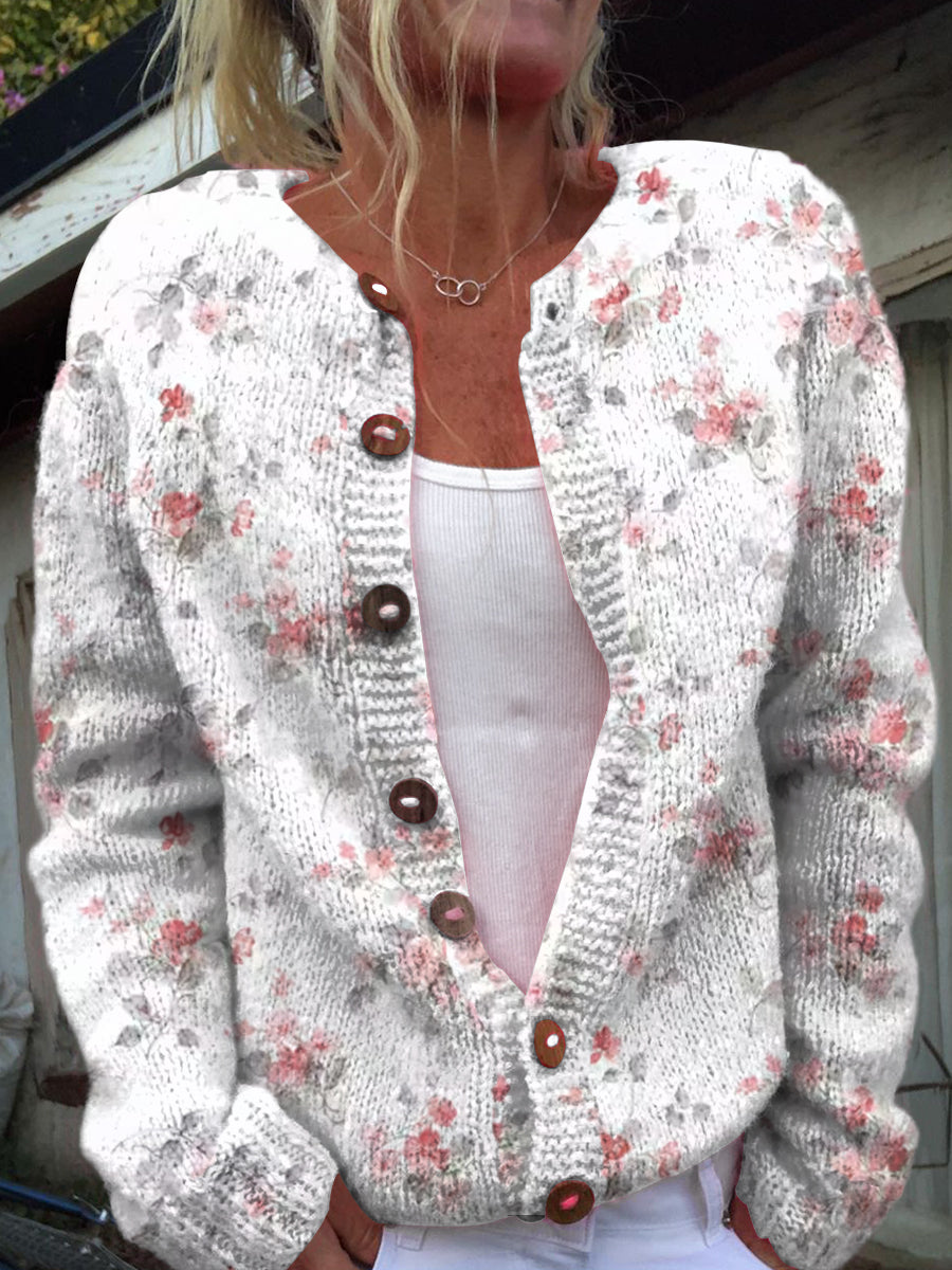 womens-retro-art-floral-print-buttoned-cardigan-sweater