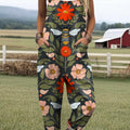 Women's Lovely Floral Bees Pattern Art Print Casual 100% Cotton Wide Leg Jumpsuit