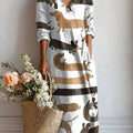 Women's Vintage Dachshund Art Print Linen Pocket Dress