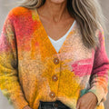 color-blending-splicing-multicolor-print-buttoned-v-neck-cardigan-sweater