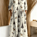 Women's Christmas Tree Art Print Casual Cotton Linen Pocket Dress