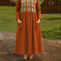 Fresh Orange Plaid Decorative Pattern Cotton Lapel Button-Down Shirt Dress