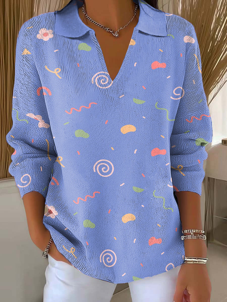 Women's Flowers And Lines Printed Casual Sweater