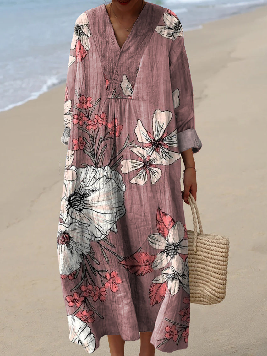 Women's Pink Flower Pattern  Art Print Dress