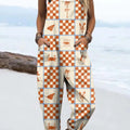 Women's Ocean Art Cute Abstract Pattern Print Casual 100% Cotton Wide Leg Jumpsuit