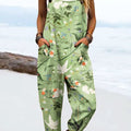 Women's Vintage Flower Art Print Casual 100% Cotton Wide Leg Jumpsuit