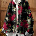 Women's Floral Print Crew Neck Long Sleeve Casual Loose Cardigan Sweater