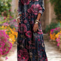 Women's Vintage Ethnic Floral Painting Art Print Dress