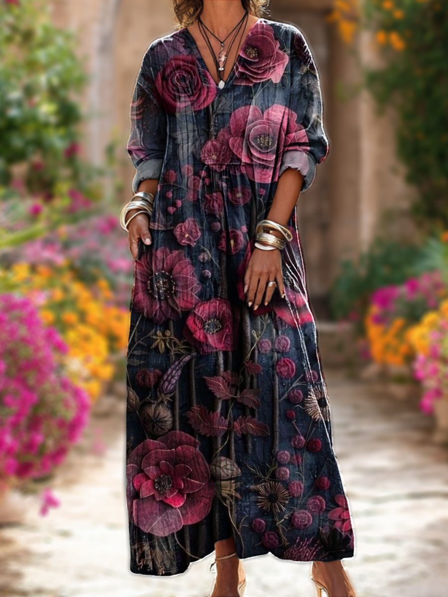 Women's Vintage Ethnic Floral Painting Art Print Dress