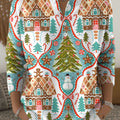 Women's Christmas Trees Snowman Pattern Art Print Buttoned Cardigan Sweater