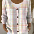 Light Plaid Print Buttoned V-neck Cardigan Sweater