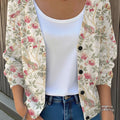 Vintage Flower  Art Print Buttoned V-neck Cardigan Sweater