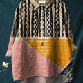 Women's Abstract Print Art Casual Cotton And Linen Shirt