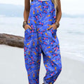 Women's Vintage Floral Art Print Casual 100% Cotton Wide Leg Jumpsuit