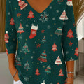 Women's Christmas Print V-Neck Three-Quarter Sleeve Casual Sweater