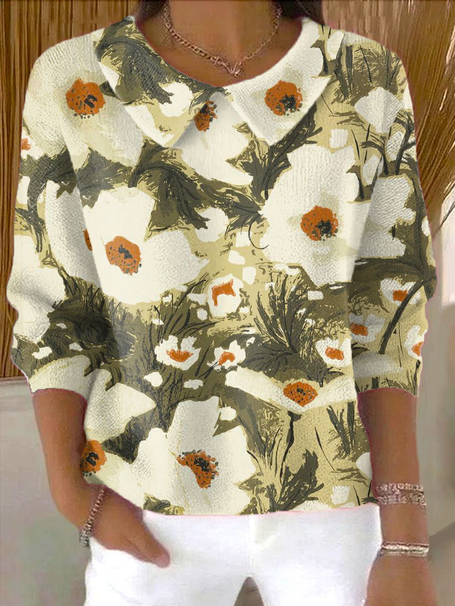 womens-vintage-floral-art-print-casual-peter-pan-collar-3-4-sleeve-sweater-i46d