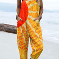 Women's  Vintage Abstract Geometric Art Print Casual 100% Cotton Wide Leg Jumpsuit