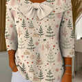 Women's Christmas Tree Art Print Buttoned Cardigan Sweater