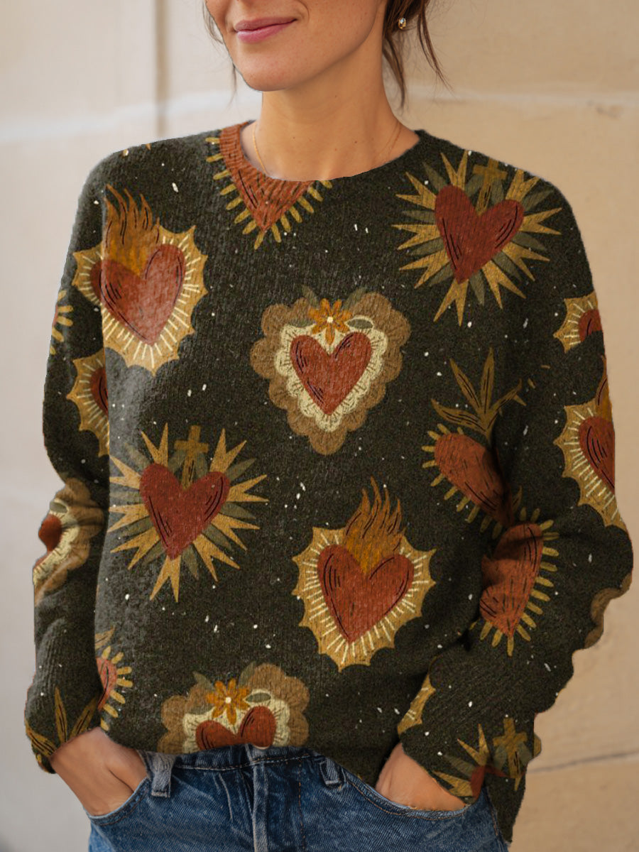 womens-retro-art-love-print-knit-pullover-sweater