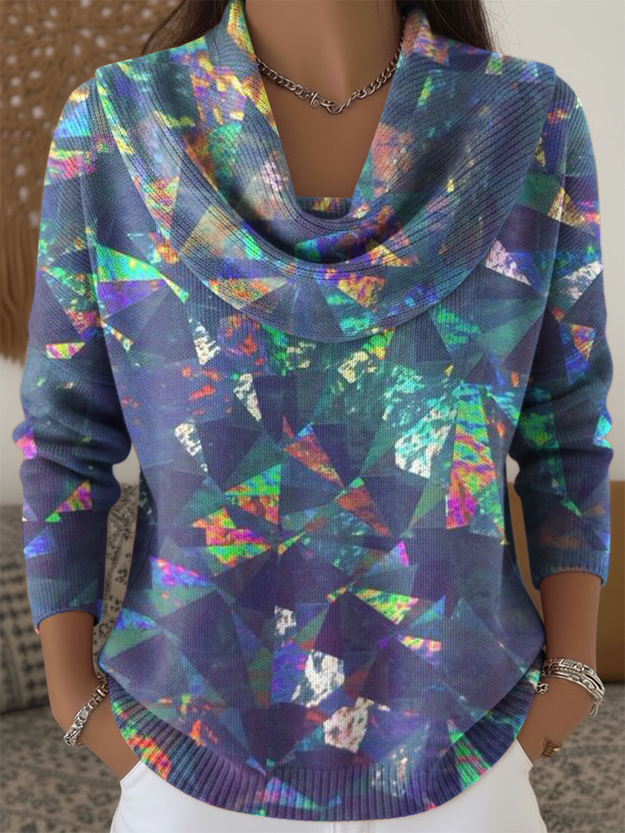 Women's Christmas Pattern Art Print Cowl Neck Sweater