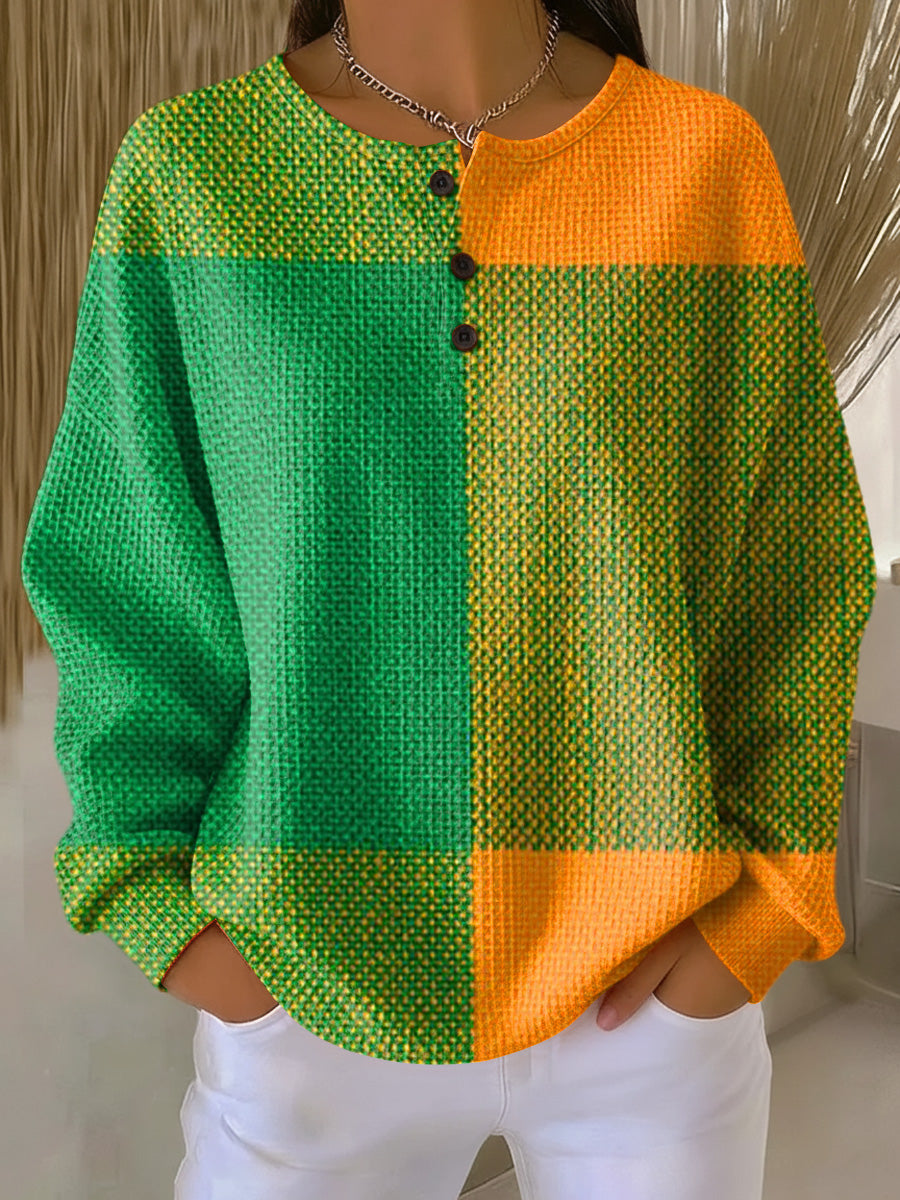 Women's Beautiful Colorful Plaid Painting Art Print Casual Cotton Sweatshirt