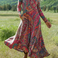 Women's Beautiful Ethnic Paisley Art Print Long-sleeved Dress