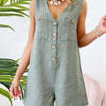 Women's Solid Color V-Neck Sleeveless Loose Linen Vest Wide Leg Jumpsuit Shorts