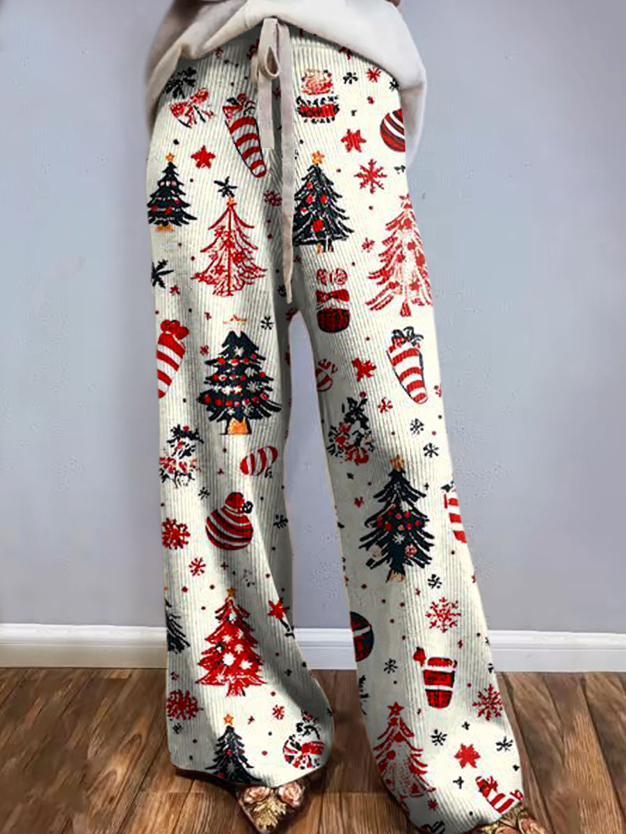 Women's Christmas Tree Art Printed Comfortable Knitted Trousers