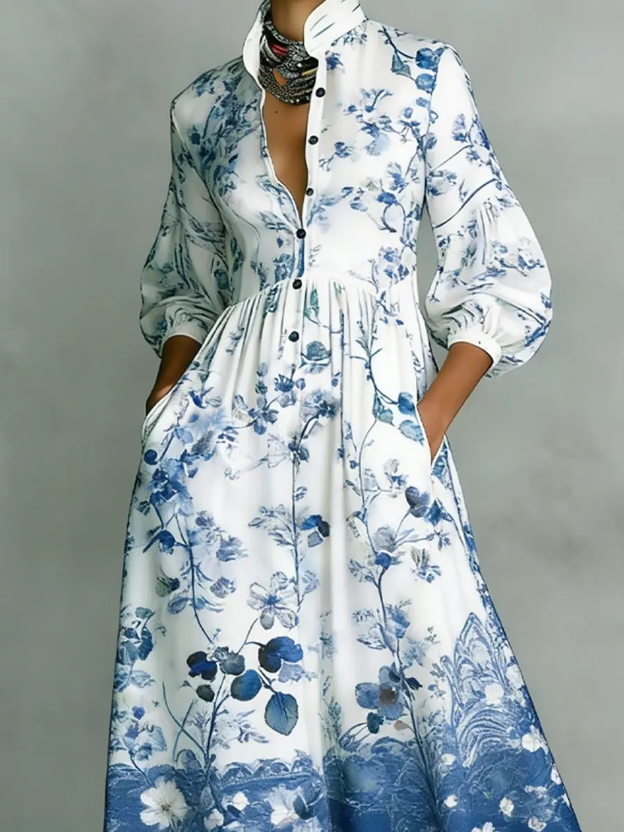 Women's Vintage Floral Art Elegant Romantic Casual Vacation Maxi Dress