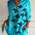Women's Vintage Manta Rays Art Print Casual Cotton Shirt