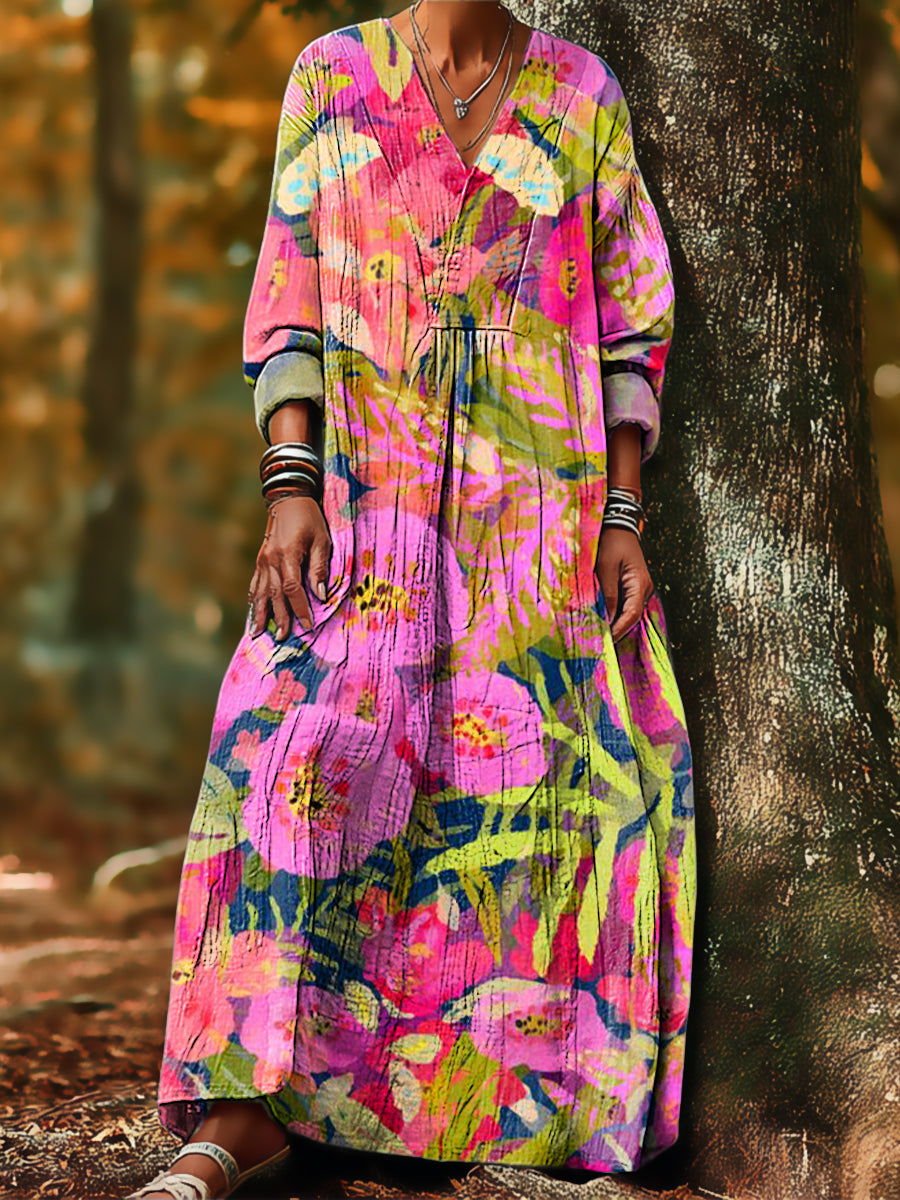 Women's Abstract Colorful Floral Painting Art Print Dress