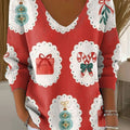Women's Christmas Tree Gingerbread Pattern Print Casual Pullover Sweater