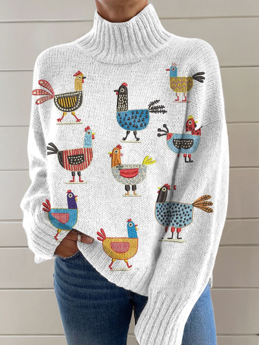 funny-chicken-art-print-knit-turtleneck-pullover-sweater-k9bv